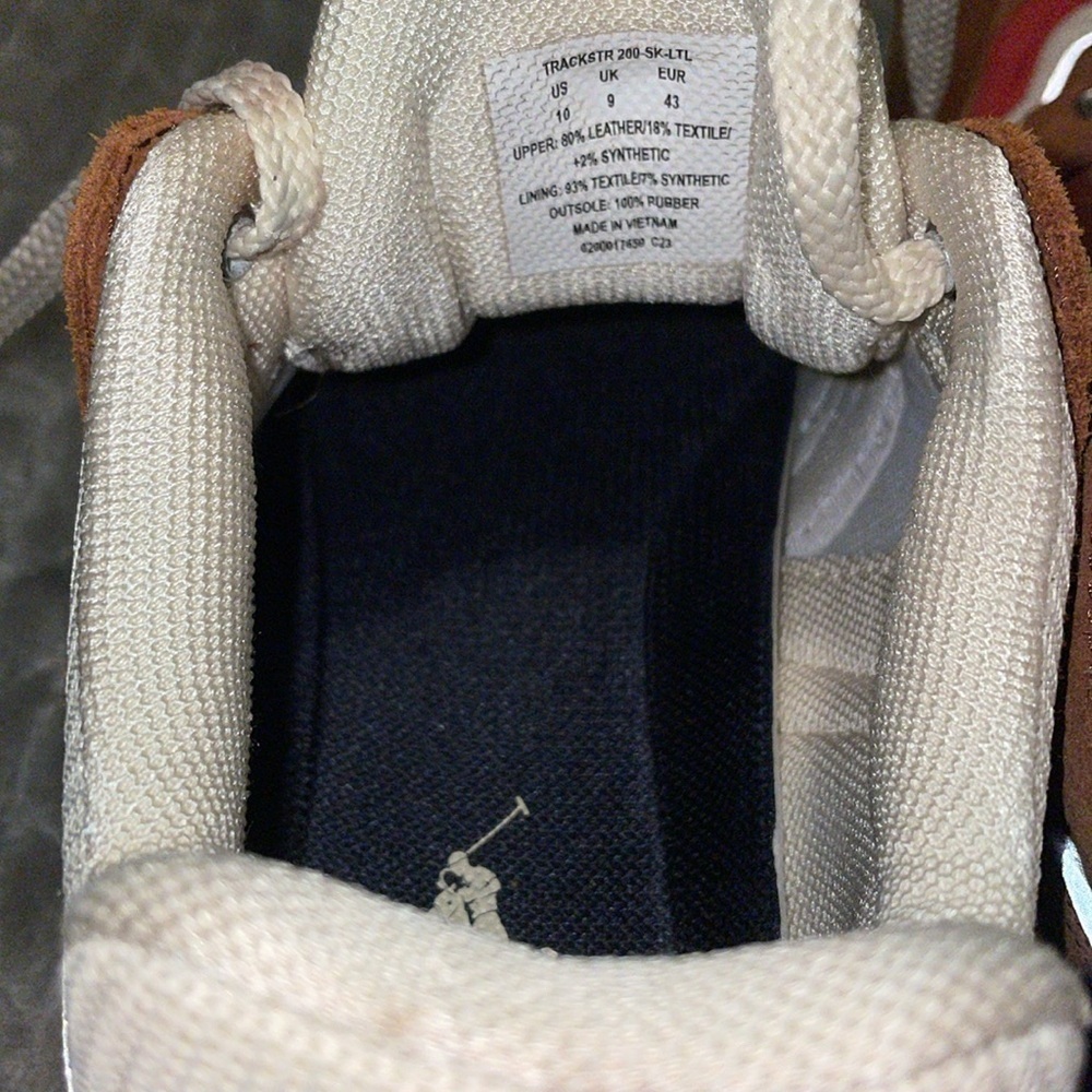 Polo Ralph Lauren Men’s 10 Trackstr 200 Suede Leather Retro Sneakers Brown Red - Picture 13 of 14
